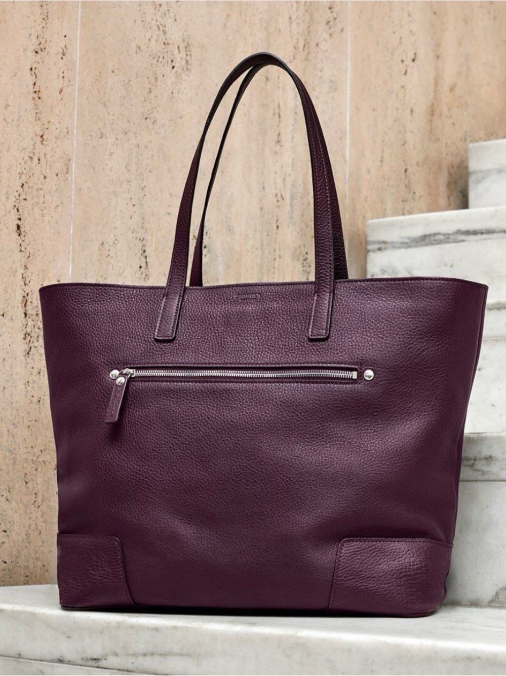 Shinola Zip Leather Tote Shoulder Bag in Aubergine